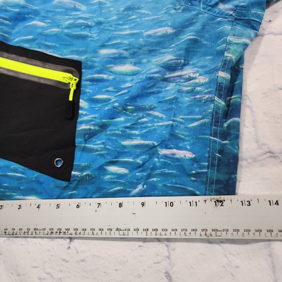 Loco Skailz MENS 34 Performance Fishing Cargo Shorts Swim Trunks Mullet Print - Picture 5 of 13